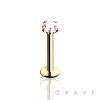 GOLD PVD PLATED OVER 316L SURGICAL STEEL INTERNALLY THREADED CZ PRONG SET LABRET/MONROE